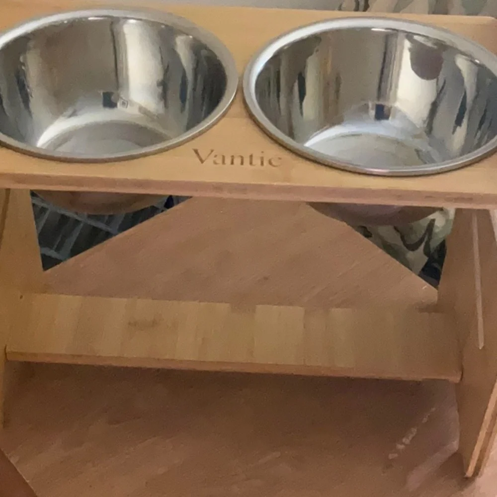 Vantic Bamboo Pet Feeder with Stainless Steel Bowls